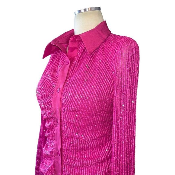 In The Mood For Love Lina Sequin Shirt Dress in Fuchsia Medium New ITMFL - Picture 6 of 15